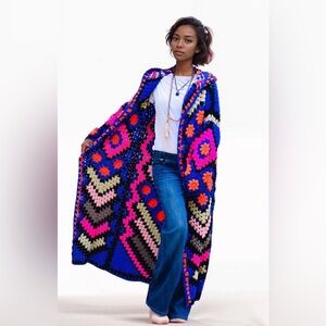 Colorful Crochet Long Cardigan